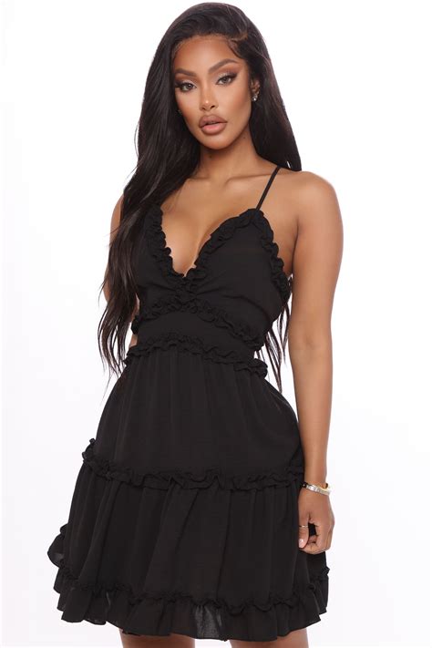 Ruffle Flowy Mini Dress Black Fashion Nova