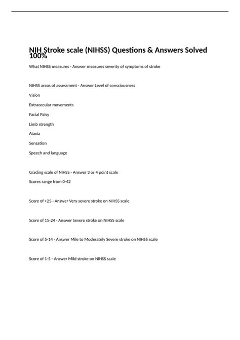 NIH Stroke scale (NIHSS) Questions & Answers Solved 100% - NIHSS