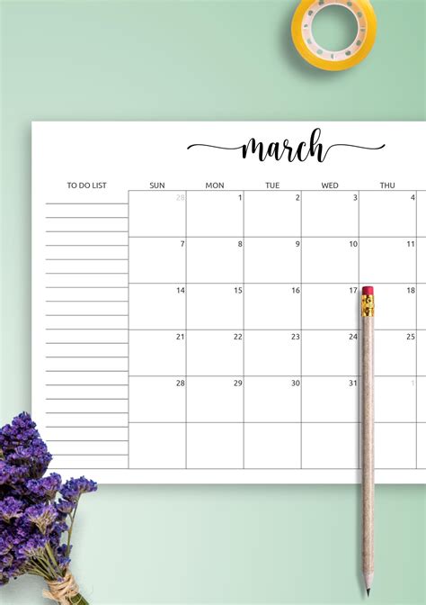 Download Printable Monthly Calendar With To Do List Pdf