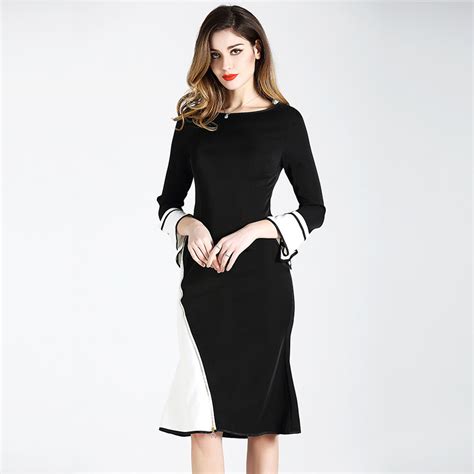 Spring New Arrival Black And White Patchwork Color Dress Beautiful Hip Fishtail Dress Slim