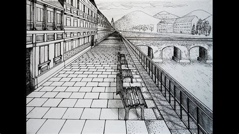 Draw 2 diagonal lines from the opposite sides of the box. One Point Perspective Bridge Drawing at PaintingValley.com ...
