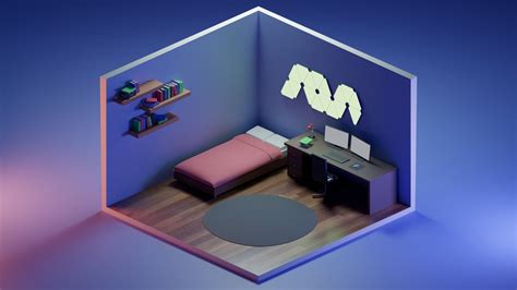 3d Model Low Poly Isometric Bedroom Vr Ar Low Poly Cgtrader