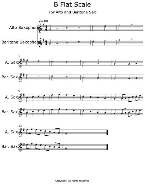 B Flat Scale Sheet Music For Alto Saxophone Baritone Saxophone