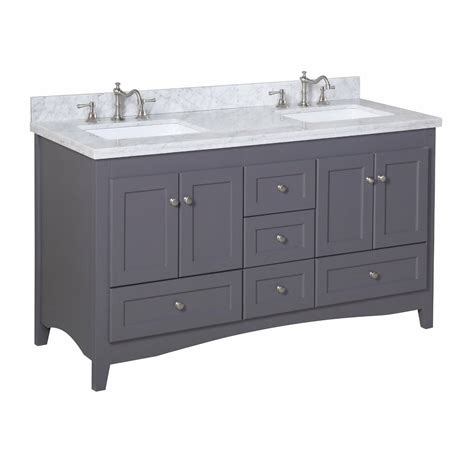 Bathroom double sink vanity with small make up area in its central part. Abbey 60" Double Bathroom Vanity Set | Wayfair