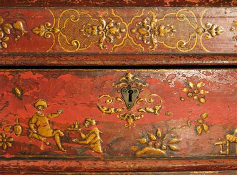 Early 18th Century Venetian Baroque Chinoiserie Painted Desk Or Commode