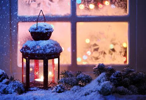 Hd Wallpaper Black Lantern With Tealight Candle Nature Winter Snow