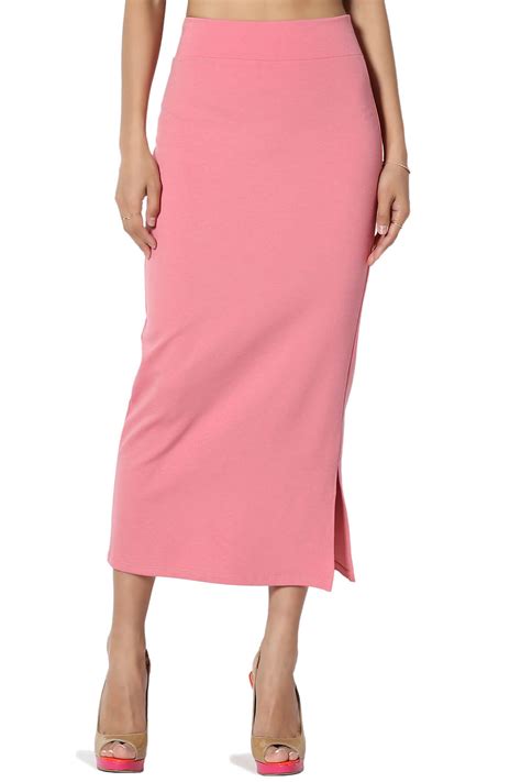 Themogan Womens Plus Side Slit Ponte Knit High Waist Mid Calf Long Pencil Skirt
