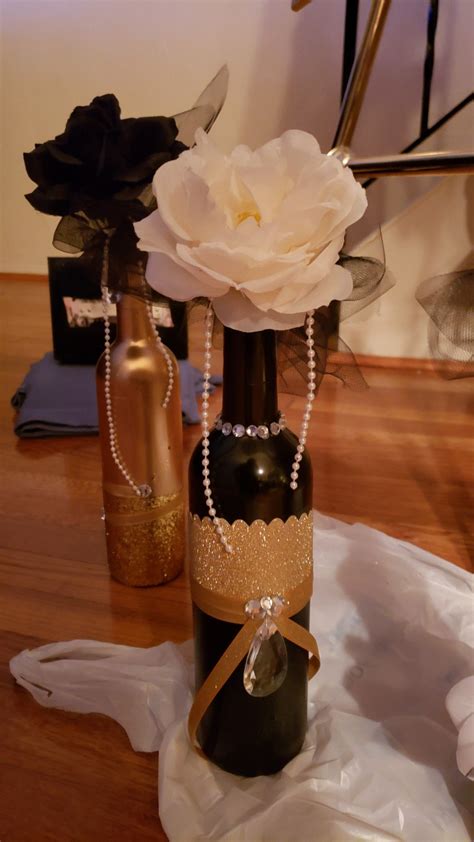Black And Gold Birthday Party Wine Bottle Centerpiece Black And Gold