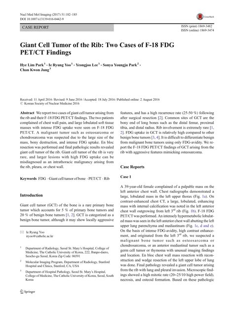 Pdf Giant Cell Tumor Of The Rib Two Cases Of F 18 Fdg Petct Findings