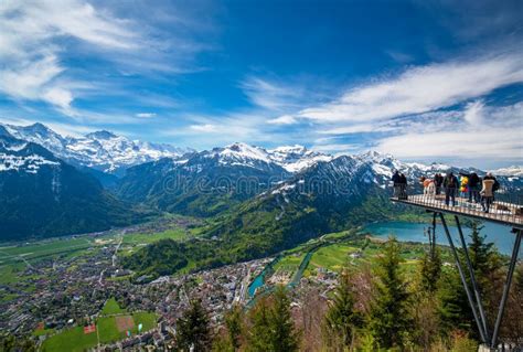Breathtaking Aerial View Over Interlaken And Swiss Alps From Harder