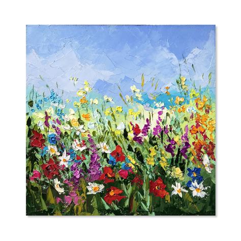 Field Of Flowers Painting Original Oil Wildflowers Artwork Etsy