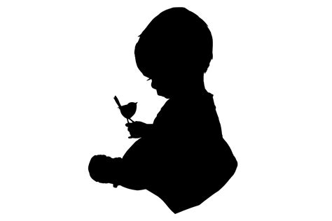 Silhouette Of Baby Holding A Bird Graphics ~ Creative Market