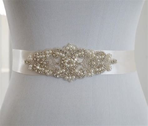 Bridal Sash Wedding Dress Sash Belt Pearl And Rhinestone Ivory Sash