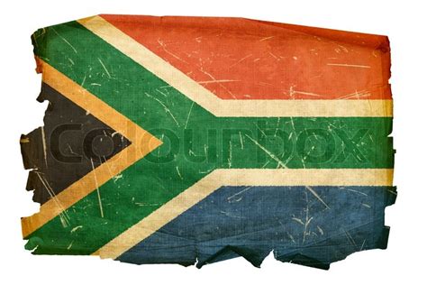 Die flagge südafrikas wurde am 20. Südafrika-Flagge alt, isoliert auf weißem Hintergrund ...