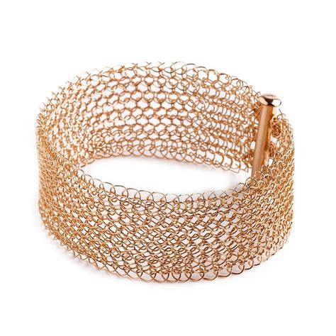 A Beautifully Hand Made Wire Crochet Rose Gold Cuff Bracelet The