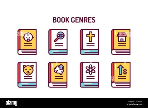 Genres Of Books Color Line Icons Set Vector Illustration Stock Vector