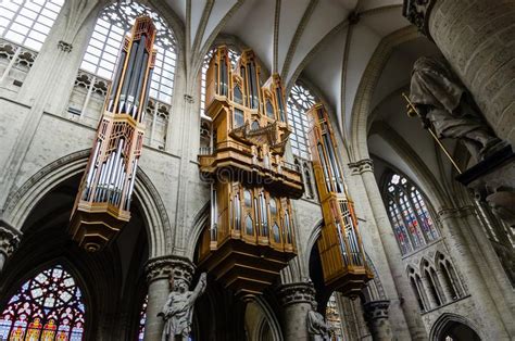 Pipe Organ Of Saint Michael Cathedral In Brussels Stock Photo Image