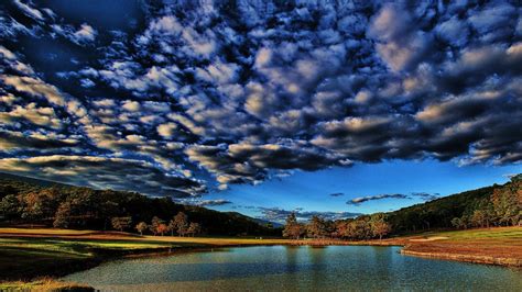 Beautiful Sky Beautiful Clouds Lake Landscape 1920 × 1080 Wallpaper