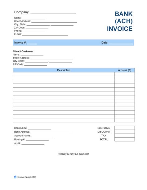 Free Invoice Template With Bank Details Printable Templates
