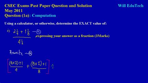 2 from marking schemes are available at a fee of kshs 20 per paper.please mpesa the money to. CSEC CXC Maths Past Paper Question 1a (i) May 2011 Exam Solutions (Answers)_by Will EduTech ...
