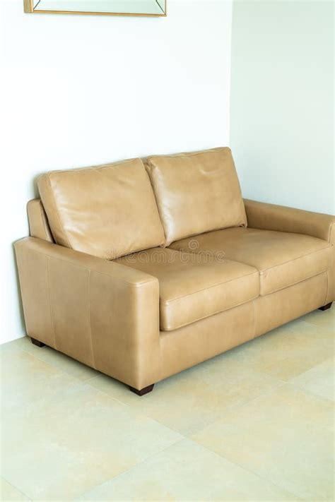 Empty Leather Sofa In Living Room Stock Image Image Of Brick Space