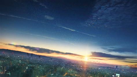 Anime Sunset Sky Cityscape Wallpapers Hd Desktop And
