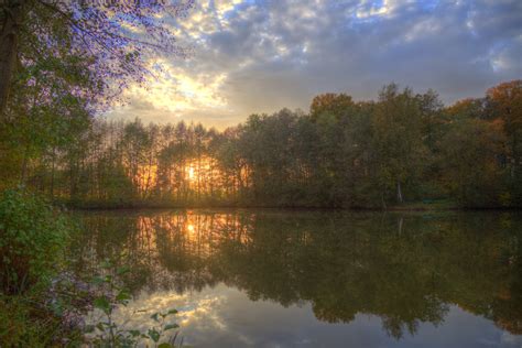 Wallpaper Sunlight Trees Landscape Forest Fall Sunset Lake