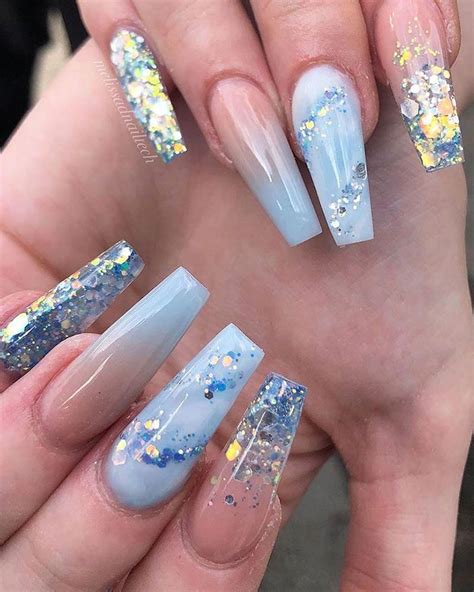 Cute Blue Ombre Nails Glitter Nails And Light Blue Nails Design