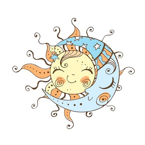 Premium Vector Sun And Moon In A Cute Doodle Style