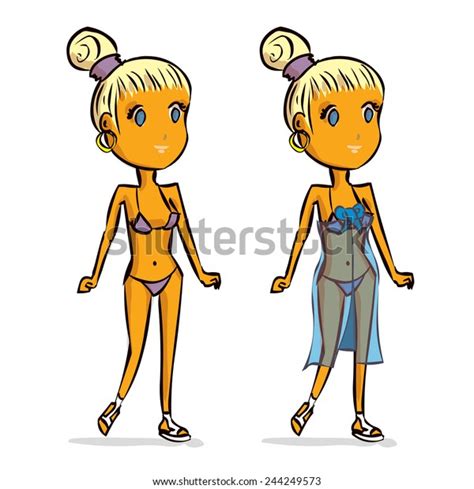 Two Blonde Girls Bikinis Sarongs On Stock Vector Royalty Free 244249573 Shutterstock