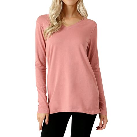 Thelovely Women Basic Cotton Relaxed Fit V Necks 3x Long Sleeve T