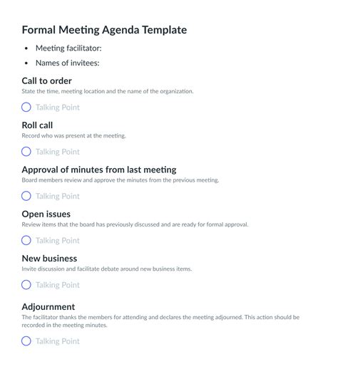 Formal Meeting Agenda Template Best Practices