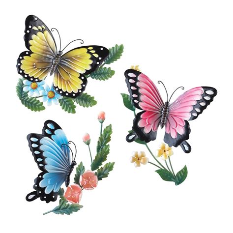 3d Sculpted Colorful Butterflies Metal Wall Art Hand