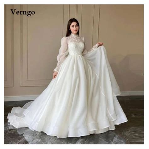 Wedding Dress New 2021 Verngo Modest Organza ONE Line Gaun Pengantin