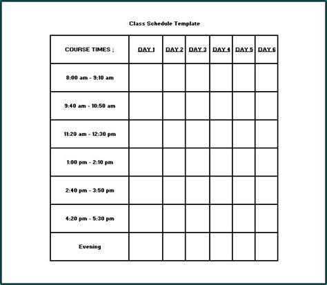 Free Printable Excel Class Schedule Template Bogiolo