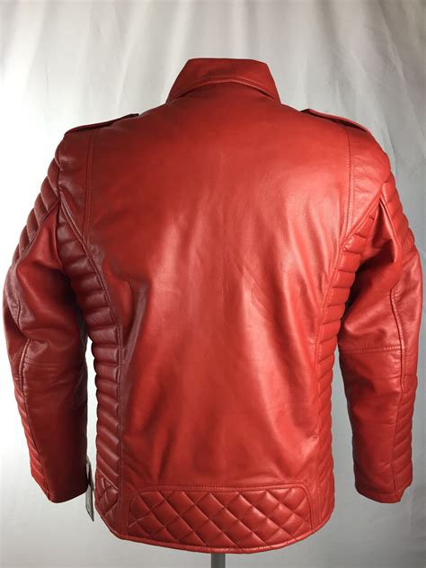 Mens Genuine Lambskin Leather Biker Jacket Motorcycle Style Red