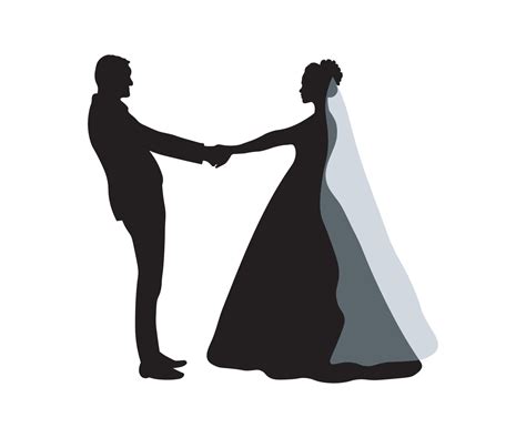 Black Silhouette Of The Bride And Groom Holding Hands On A White