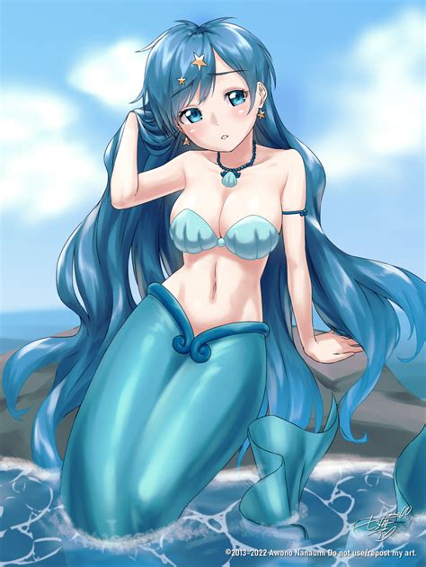 Rule 34 Blue Eyes Blue Hair Hanon Hosho Houshou Hanon Mermaid Mermaid