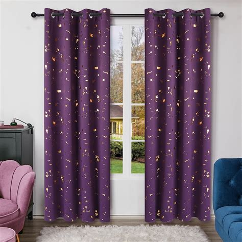 Deconovo Set Of 2 Blackout Curtains With Gold Printed Dots Pattern