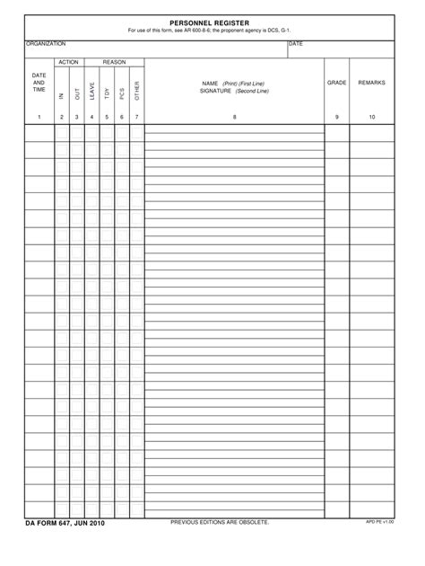 Da Form 647 Fill Online Printable Fillable Blank Pdffiller