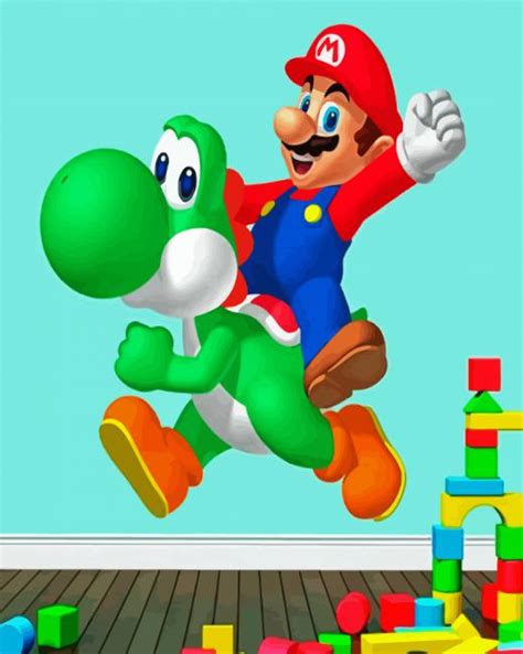 Yoshi And Mario Paint By Numbers Pbn Canvas