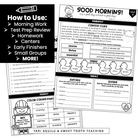 3rd Grade Spring Morning Work Ela Daily Review Activities Printable