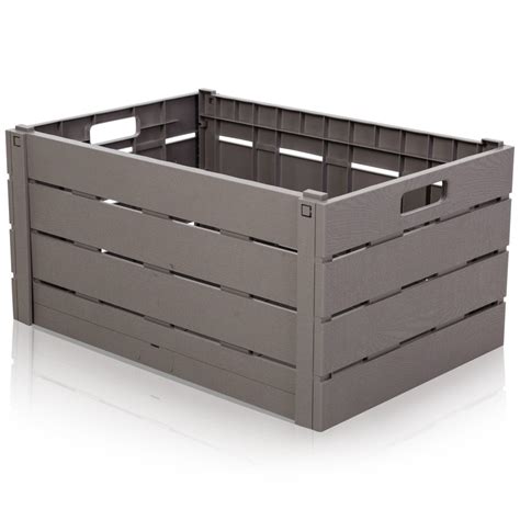 60 Litre Wood Effect Folding Collapsible Plastic Storage Crate Home