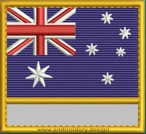 Design Embroidery Flag Of Australia With Blank Box And Gold Trim By