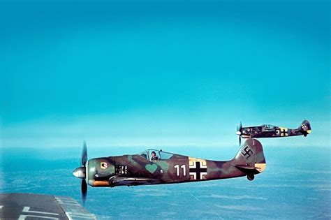 German Focke Wulf Fw 190a 5 Fighters Of Fighter Squadron Jg54 During Flight 1943 Aviation