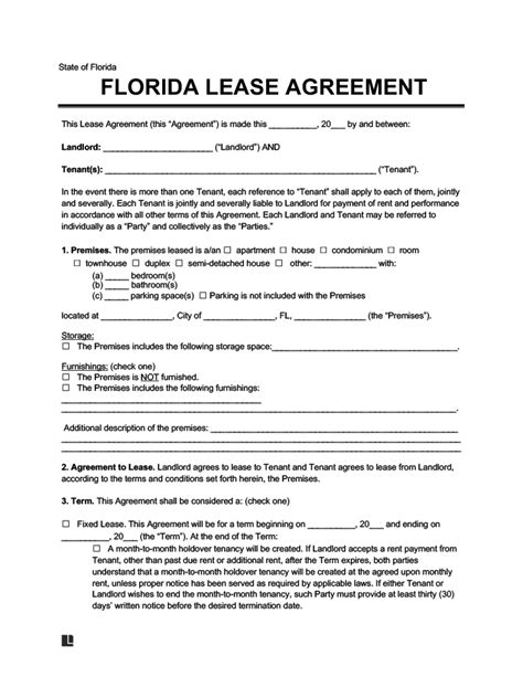 Free Printable Florida Residential Lease Agreement