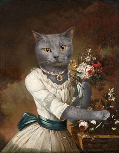 Lady With Bouquet Female Pet Portrait Popartyoushop Custom Cat