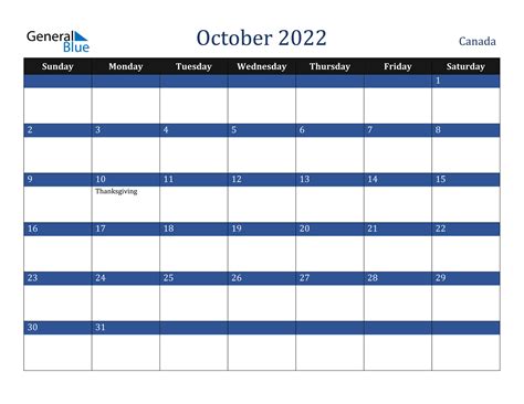 October 2022 Calendar Canada