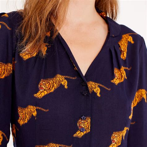 Emily And Fin Elspeth S Vintage Tigers Print Blouse Navy