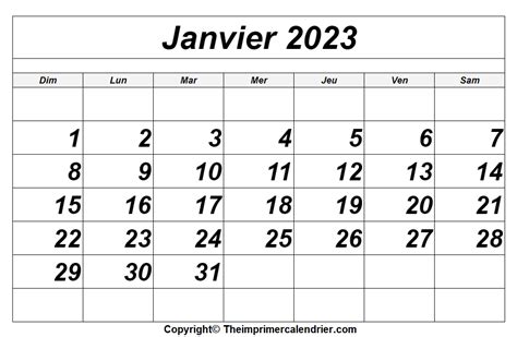 Janvier 2023 Calendrier Imprimable 694